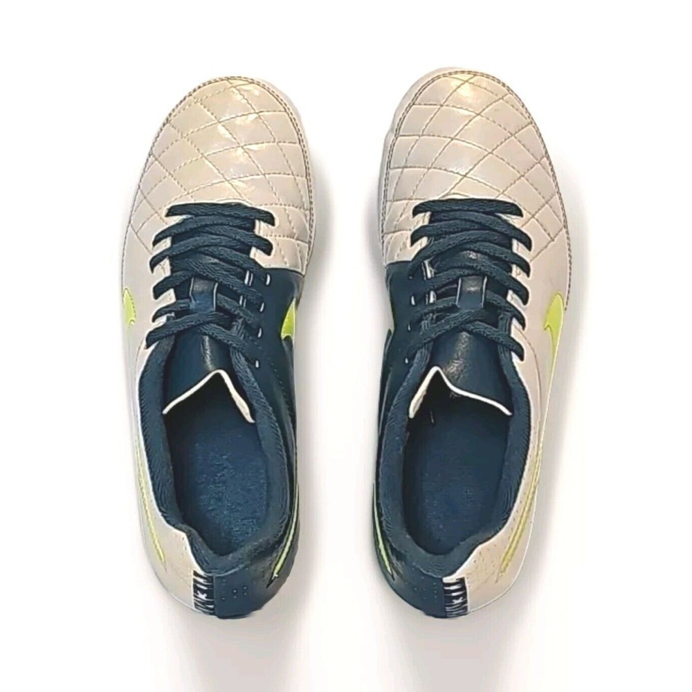 Nike Tiempo Soccer Cleats Mens Size 6.5 VG #630860-133 White, Teal, Neon Yellow
